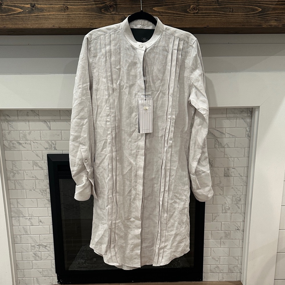 Claridge + king pale silver grey Pleated linen shirt dress